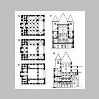 Corvey, Foto Marten Kuilman, flickr, By Effmann. A. Plan of ground floor; B. plan of first floor; C. Plan of top floor. Fig. 75 in GRODECKI, Louis (1958). L'Architecture Ottonienne. Armand Colin, Paris..jpg